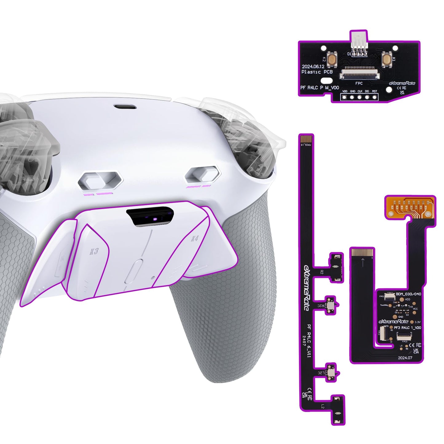 eXtremeRate RISE4 Plus MAX Back Paddles Kit with Clicky Trigger Stops & Rubberized Grip for PS5 Controller BDM-030 040 050  Remappable Back Buttons Kit for PS5 Controller - White Gray - NO Controller