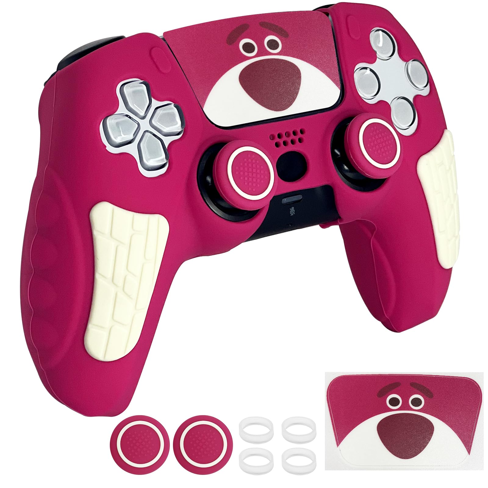 HLRAO Rose Pink Anti Slip PS5 Controller Skin Set Soft Protective Controller Cover Case for PlayStation 5/Slim/Pro Control with Touch Pad Stickers and 2 Thumb Grip Caps