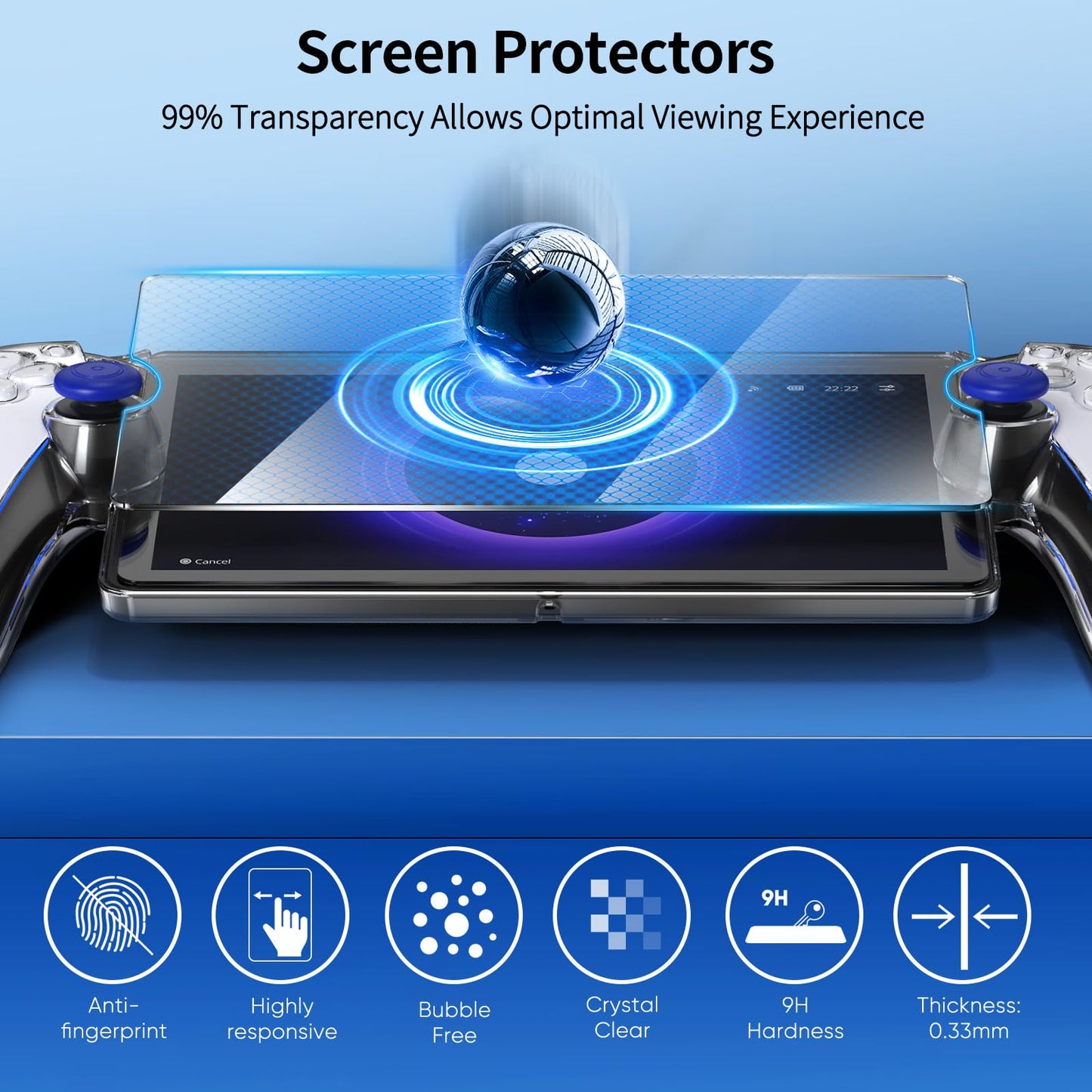 FYOUNG 3 in 1 Accessories Bundle for PS5 Portal - Sapphire Blue Carrying Case, Hard PC Cover & Tempered Glass Protector, Model PSP7