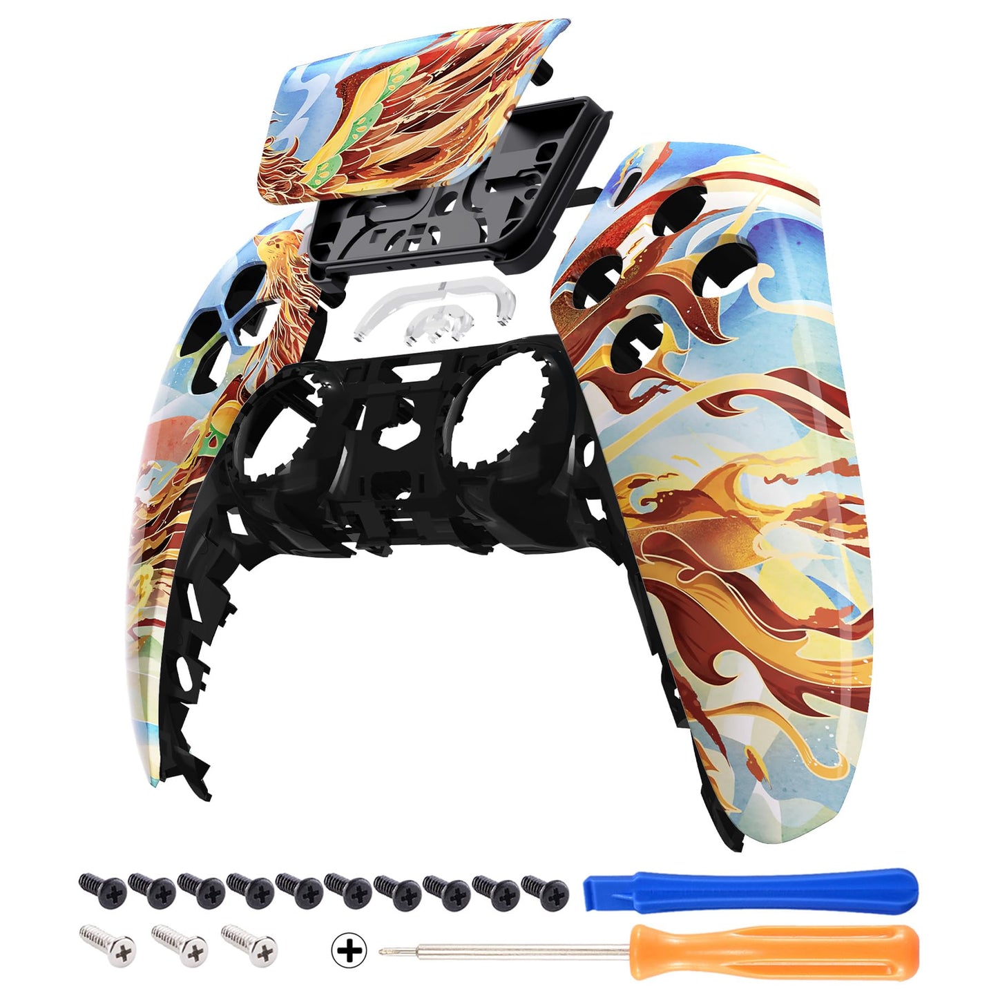 eXtremeRate Fire Phoenix Touchpad Front Top Shell Compatible with ps5 Controller BDM-010 020 030 040 050  DIY Replacement Shell Custom Touch Pad Cover Compatible with ps5 Controller