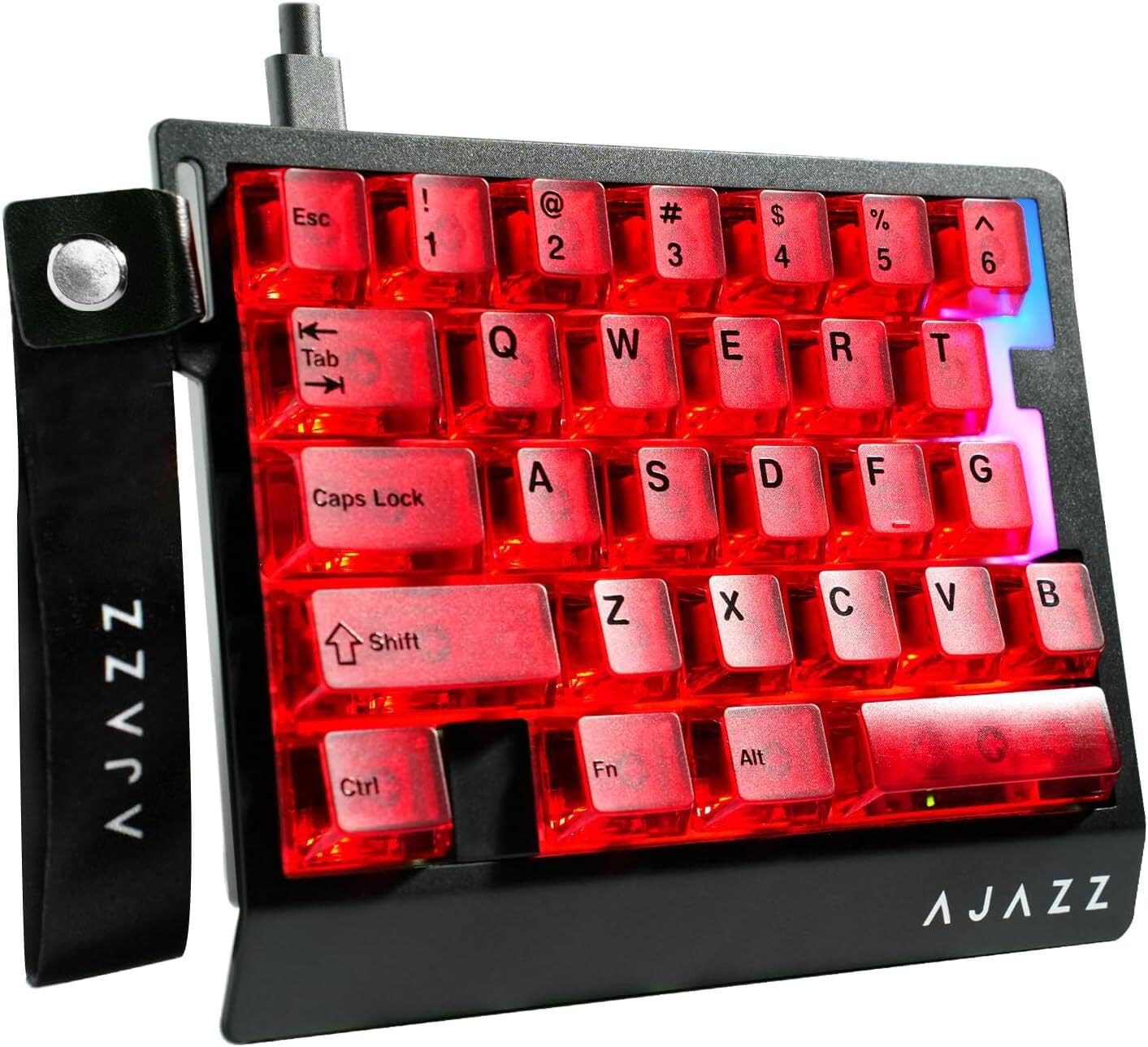 A.JAZZ AK029 Wired 29 Keys One-Handed RGB Gaming Keyboard with 8000HZ 0.01mm RT Magnetic Switches Adjustable Actuation Hotswappable Mechanical Keyboard Aluminum Plate Web Driver for Gamers-Red