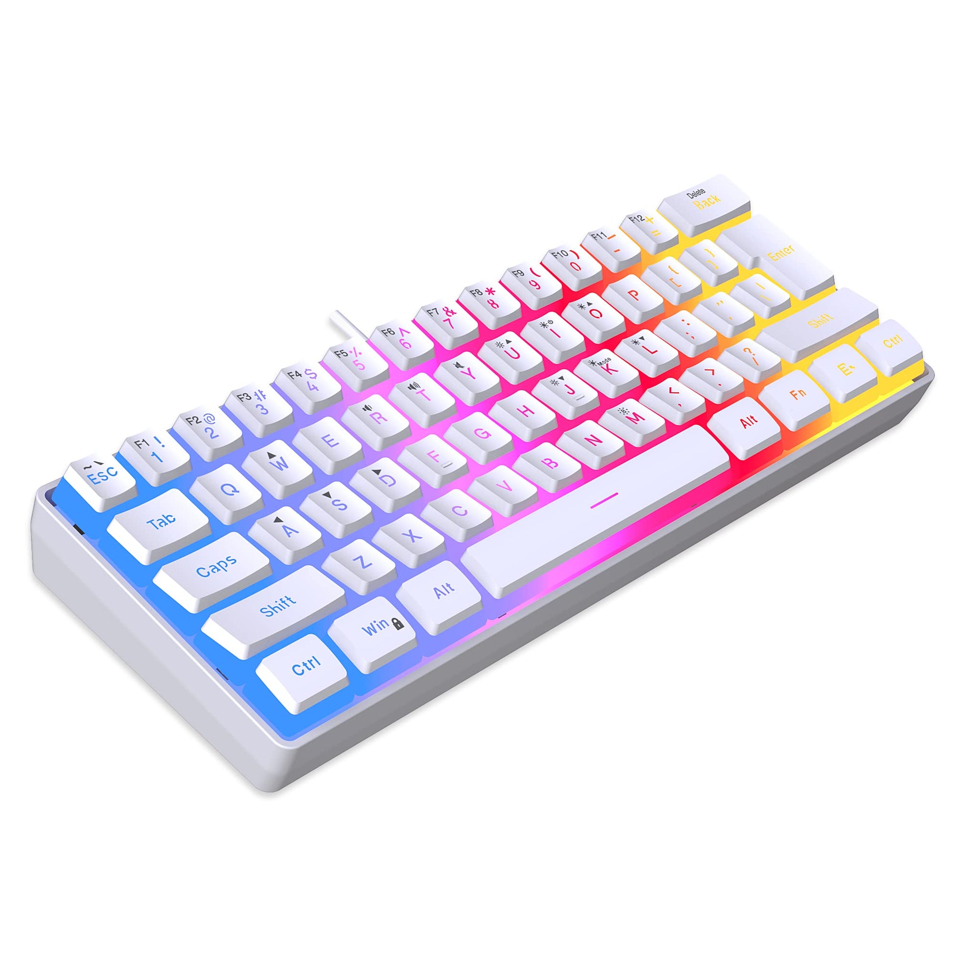 DGG 60% Wired Gaming Keyboard  Pudding Keycaps with Translucent Layer  RGB Backlit Ultra-Compact Small Keyboard  Waterproof Mini Compact 61 Keys Keyboard for PC/Mac Gamer  Typist  Travel  White