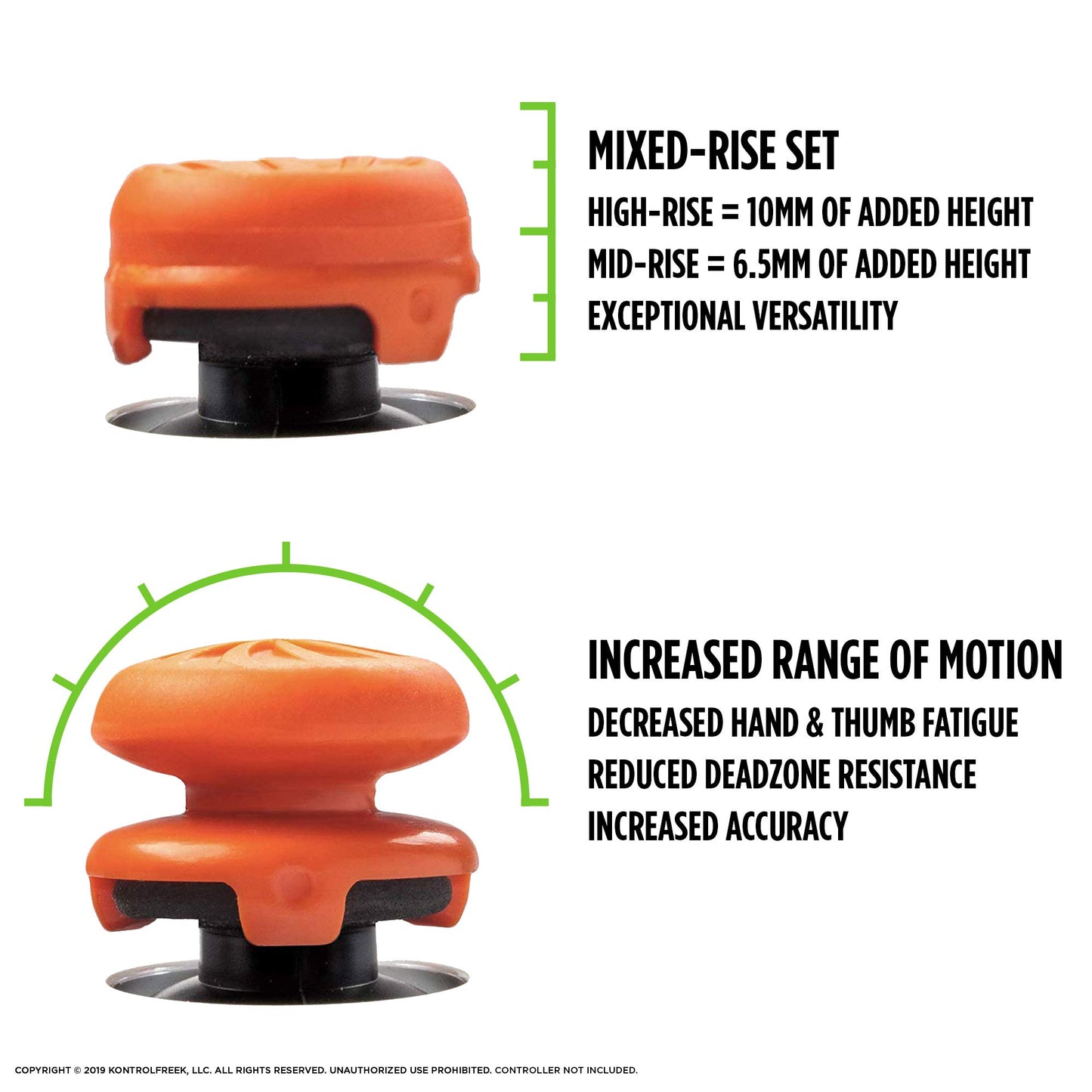 KontrolFreek FPS Freek Vortex Thumbsticks for PS4/PS5 - 1 High-Rise Convex, 1 Mid-Rise Concave, Orange, Model KFVORTEX