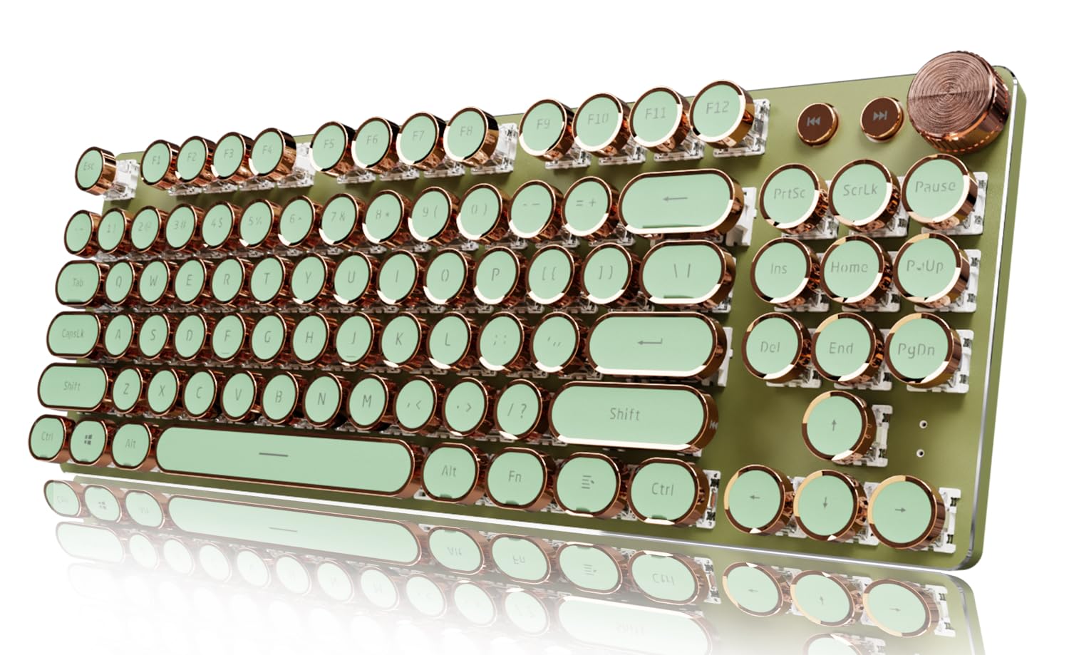 EWEADN V20 Green Typewriter Keyboard 87 Keys Backlit Typewriter Style Mechanical Keyboards  Media Control Knob  Wired/BT5.0/2.4G Typewriter Style Computer Keyboards Pink Switch for Windows/Mac/PC