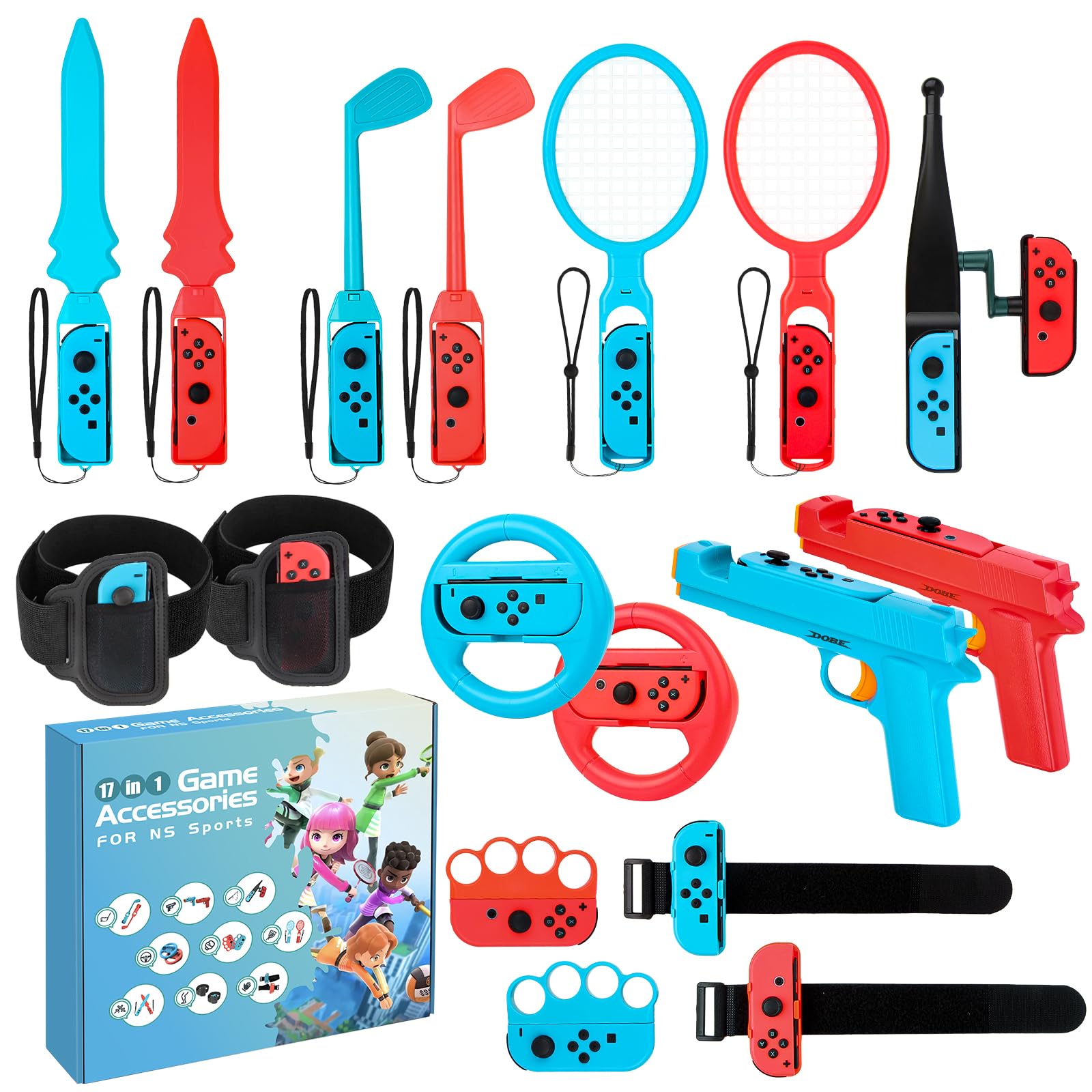 JoyHood Switch Sports Accessories Bundle Compatible with Switch/Switch OLED  17-in-1 Family Sports Games Accessories Kit for Joy-Con Controller  Switch Sports Accessories for Kids & Adults