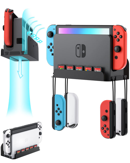 ZAONOOL Wall Mount for Nintendo Switch and Switch OLED  Metal Wall Mount Kit Shelf Accessories with 5 Game Card Holders and 4 Joy Con Brackets  Safely Store Switch Console Near or Behind TV  Black
