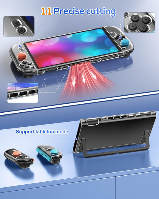 FYOUNG Switch 2 Protective Case, Slim Hard Shell with Screen Protector & 8 Thumb Grips, Clear, for Nintendo Switch 2 7.9inch