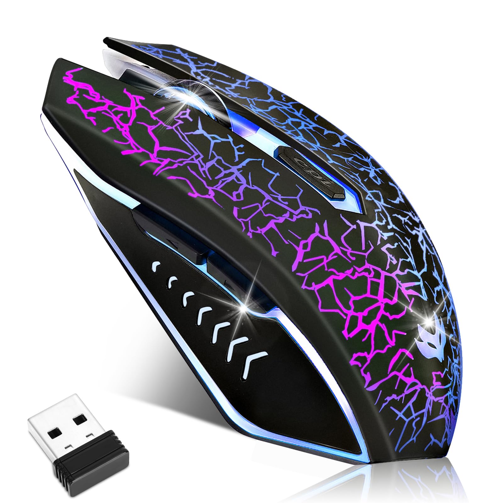 LuLabboard Wireless Gaming Mouse, Rechargeable Wireless Computer Mouse, 7-Color LED Light, Ergonomic Mouse with 6 Silent Click B