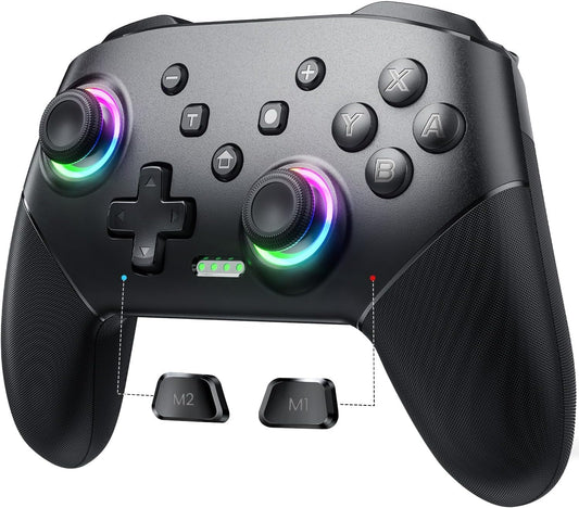 VOYEE Wireless Switch Controllers, RGB LEDs, 800mAh Battery, 6-Axis Motion, Compatible with Switch/Switch Lite/OLED/PC, Black, Model S08