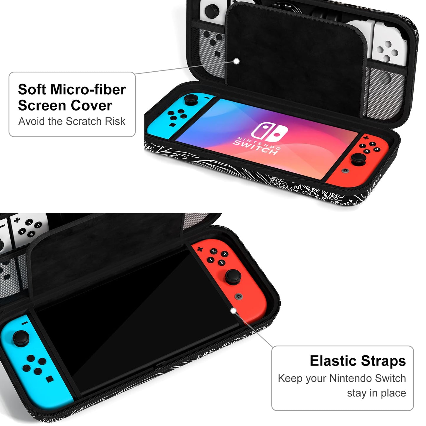 NPOOYI Carrying Case for Nintendo Switch OLED, Hard Shell Travel Case, Abstract Waves Design, Compatible with Joy-Con & Accessories