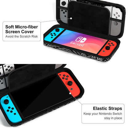 NPOOYI Carrying Case for Nintendo Switch OLED, Hard Shell Travel Case, Abstract Waves Design, Compatible with Joy-Con & Accessories
