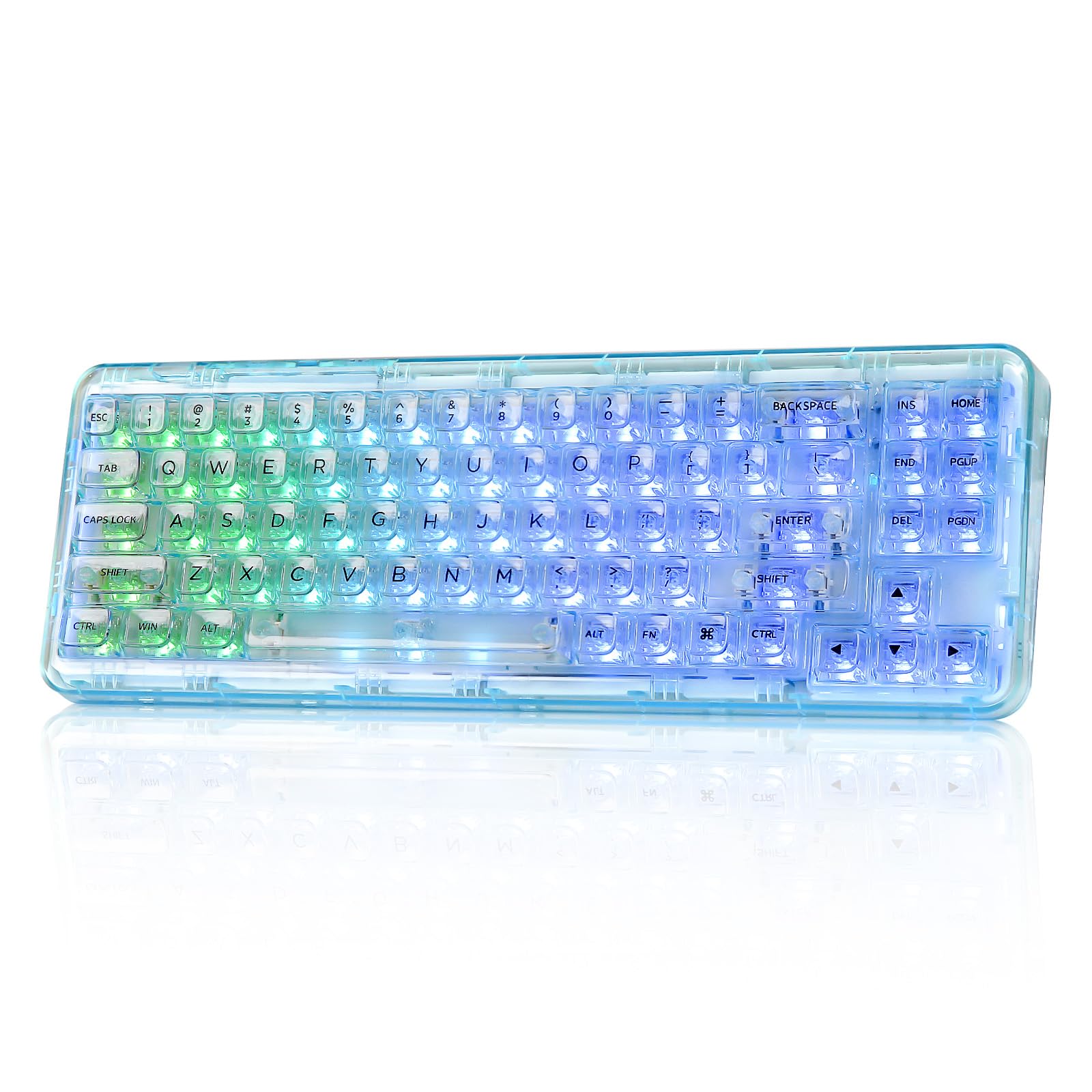 YUNZII X71 Wireless Hot Swappable Transparent Mechanical Keyboard with Clear Keycaps  68% Layout  BT5.0/2.4G/USB-C Gasket Mount Wireless RGB Backlit for Windows/Mac(stone Ice Switch Cyan)