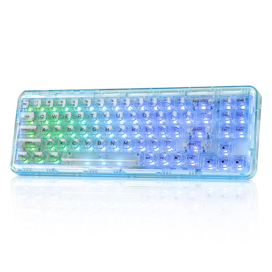 YUNZII X71 Wireless Hot Swappable Transparent Mechanical Keyboard with Clear Keycaps  68% Layout  BT5.0/2.4G/USB-C Gasket Mount Wireless RGB Backlit for Windows/Mac(stone Ice Switch Cyan)