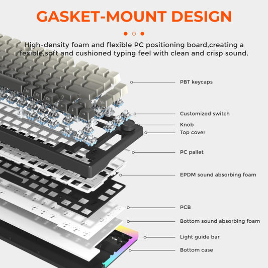 DAREU EK75PRO Wireless Gaming Keyboard, 75% RGB, Hot-Swappable, Sky V3 Switch, Side Printed-Cloudy Aqua, Gasket Mount, USB-C/BT5