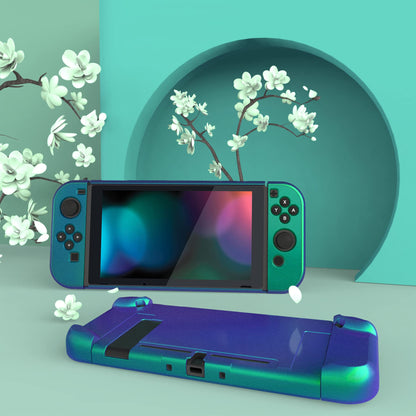 eXtremeRate PlayVital Glossy Back Cover for Nintendo Switch - Chameleon Green Purple, Hard Shell, Dockable, Model NTP304