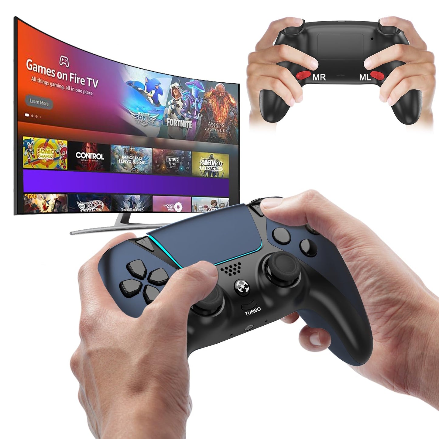 Upgraded Ymir Luna Controller with Back Paddles Turbo Wireless Fire TV Game Controllers for PC GeForce NOW Firestick Replacement for Official Luna Gamepad with ALPS Joystick No Drift Stick  Blue