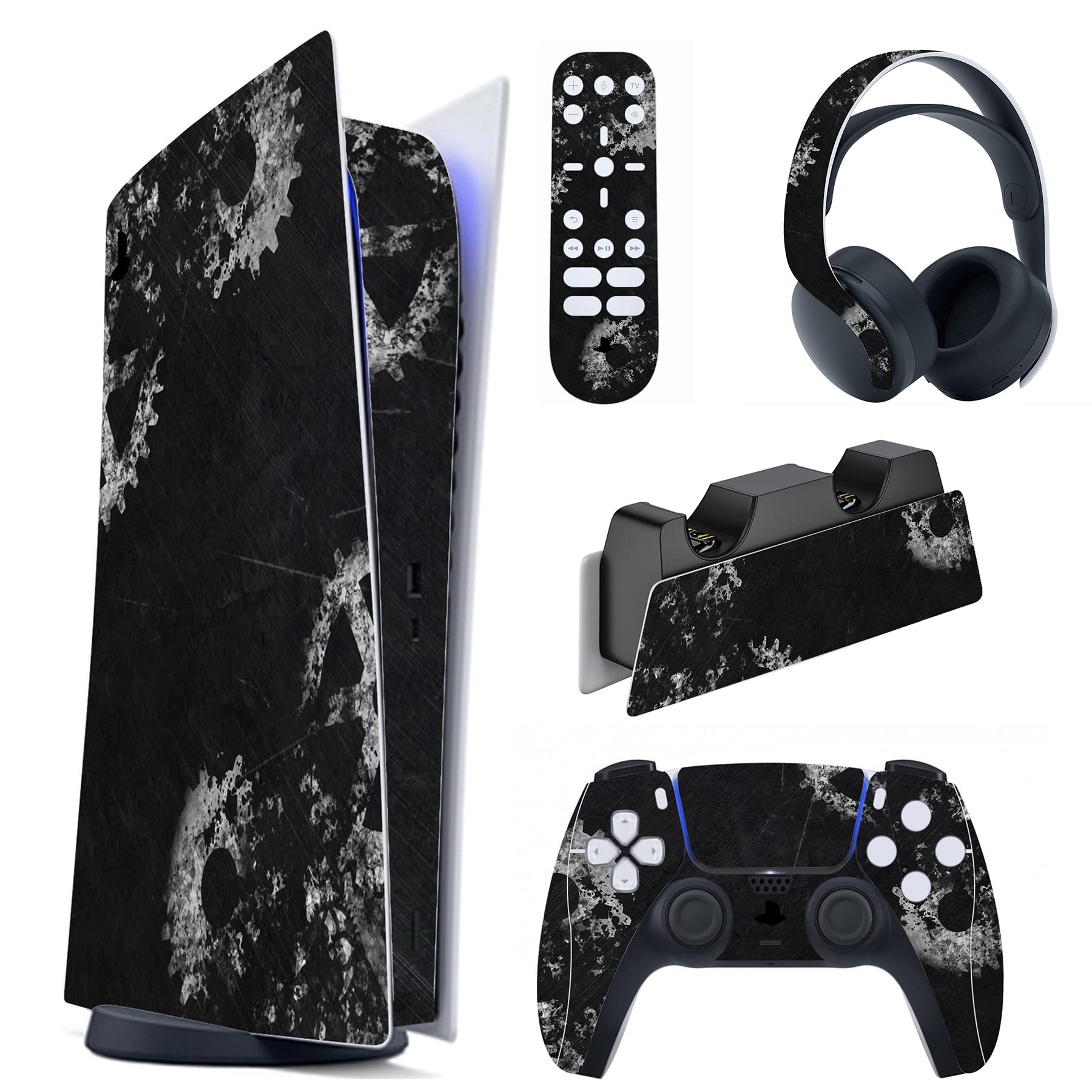 PlayVital Gears & Scratches Full Set Skin Decal for ps5 Console Digital Edition  Sticker Vinyl Decal Cover for ps5 Controller & Charging Station & Headset & Media Remote