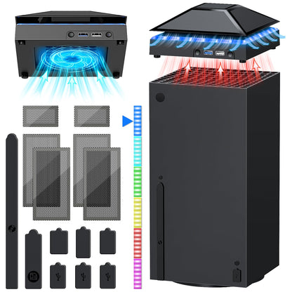 YUANHOT RGB Cooling Fan for Xbox Series X - Adjustable 3 Gears, LED Lights, Dust Cover, Extended USB Ports
