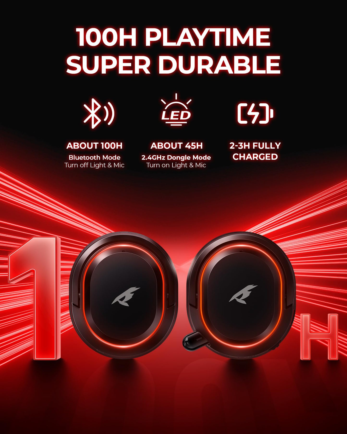 Valorise Wireless Gaming Headset - 7.1 Surround Sound, 100-Hr Battery, Noise Canceling Mic, Adjustable, Black-Red, Model UG-08S-001