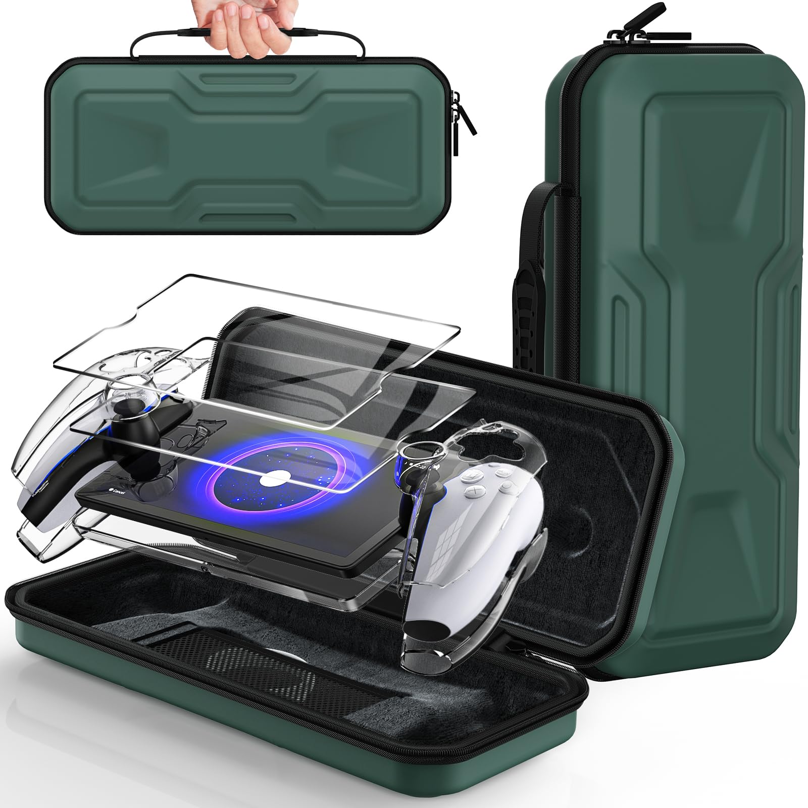 FYOUNG 3 in 1 Accessories Bundle for Playstation Portal  Carrying Case & Hard PC Clear Cover Set with Screen Protector  Protective Shell Portable Travel Handbag for PS5 Portal Remote Player