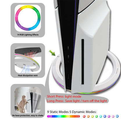 AJKTHGE RGB Vertical Stand for PS5/PS5 Slim/Pro – 14 Light Modes, White, Model P0901