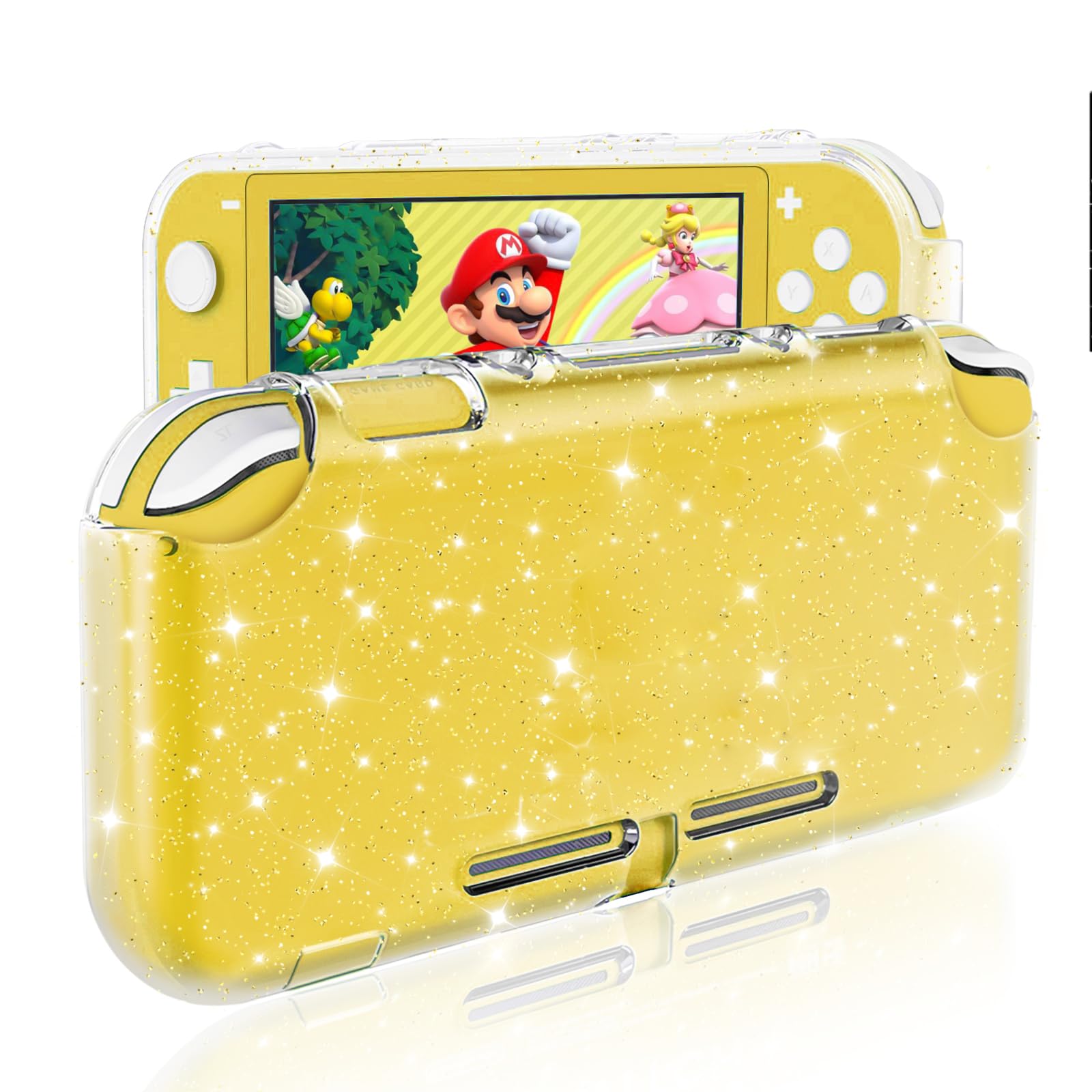 DLseego Golden Glitter Protective Case for Switch Lite  Bling Clear Crystal Soft TPU Cover with Shock-Absorption and Anti-Scratch Design  Cute Sparkle Shining Skin for Switch 2019 Version