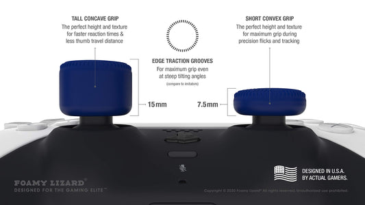 Foamy Lizard Raised Thumb Grips for PS5, PS4 & Switch Pro - Blue Silicone Antislip Analog Stick Grips (8pc) - Model FL-SWITCH-PRO-TH