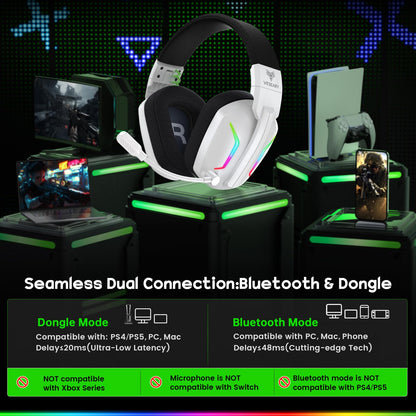 WESEARY Wireless Gaming Headset WG1 - 2.4GHz, Bluetooth 5.4, ENC Mic, 50H Battery, Shadow White, Compatible with PC, PS5, PS