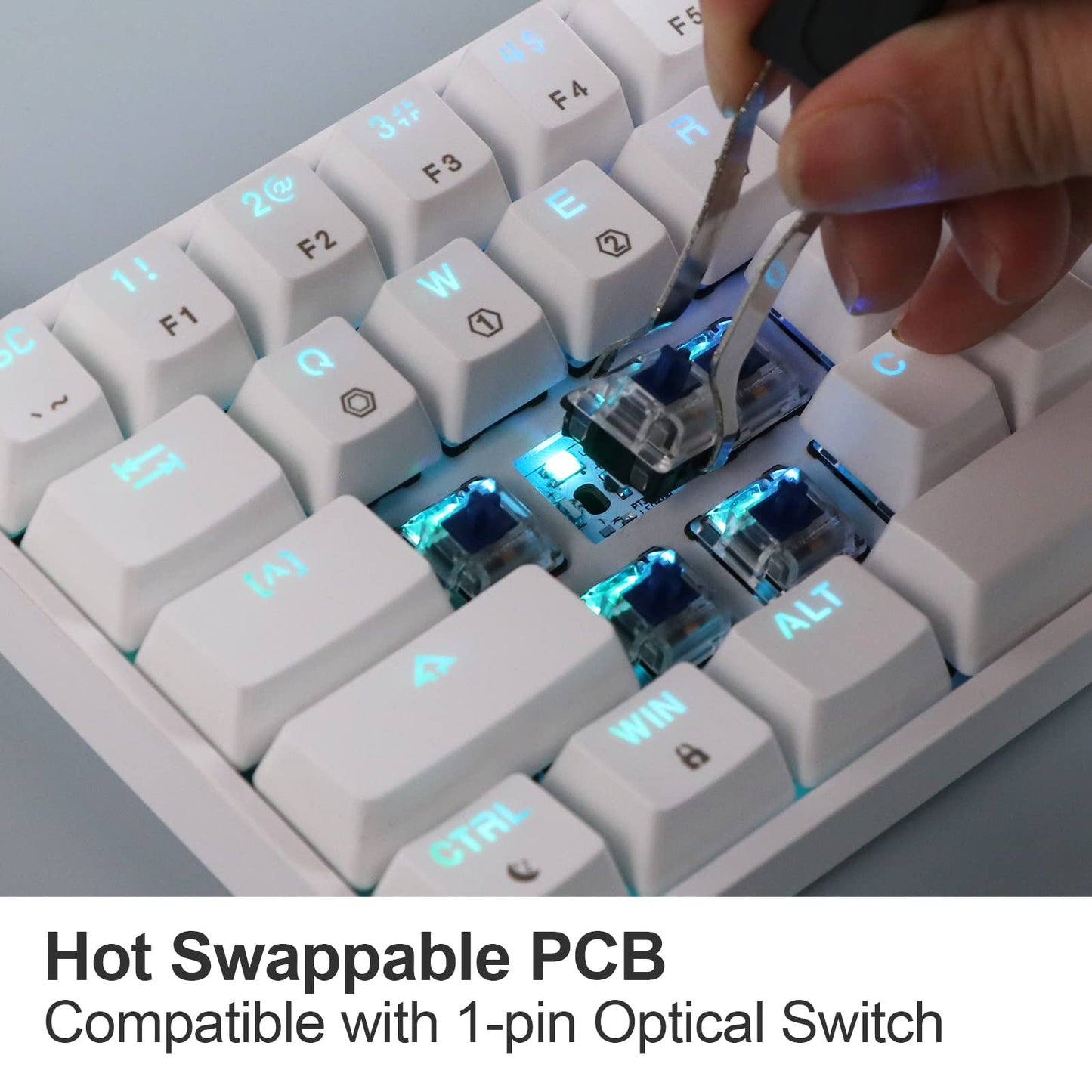 EPOMAKER SK61 60% Mechanical Keyboard, Gateron Optical Red, RGB Backlit, ABS White Case, Hot Swappable, Dustproof for Windows/Mac Gamers