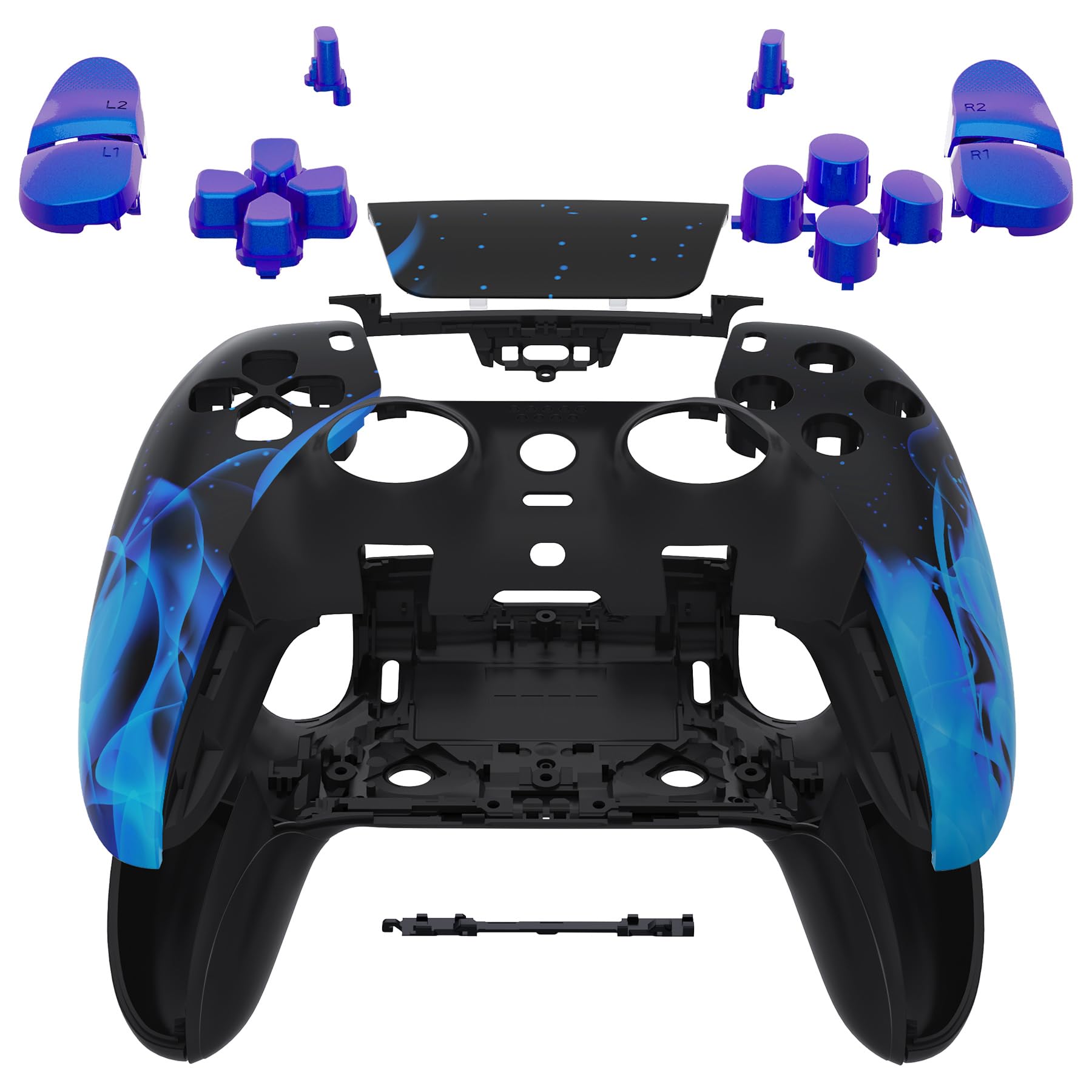 eXtremeRate Full Set Shell with Buttons Touchpad Cover Compatible with ps5 Edge Controller  Blue Flame Replacement Decorative Trim Shell Front Back Plates Compatible with ps5 Edge Controller