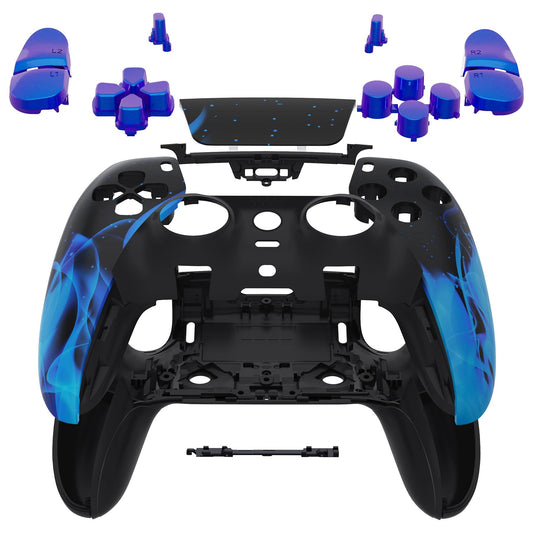 eXtremeRate Full Set Shell with Buttons Touchpad Cover Compatible with ps5 Edge Controller  Blue Flame Replacement Decorative Trim Shell Front Back Plates Compatible with ps5 Edge Controller