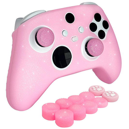 HLRAO Pink Glitter Anti-Slip Protective Silicone Cover Skin Grips for Xbox Series X/S Controller 8 PCS Glitter Thumb Grips Caps and 2 Grips Caps.
