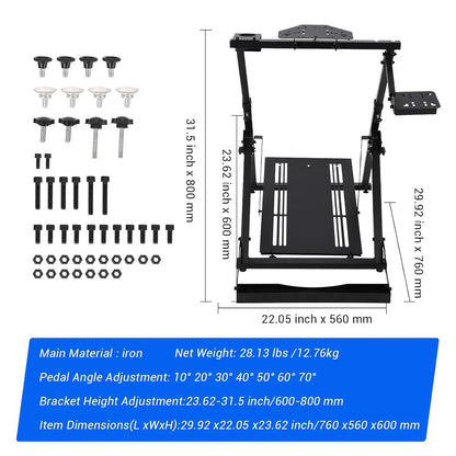 JustSmart X-Shaped Steering Wheel Game Stand - Height Adjustable, Chair Fixing Seat Slot, Cup Holder, Compatible with Logitech