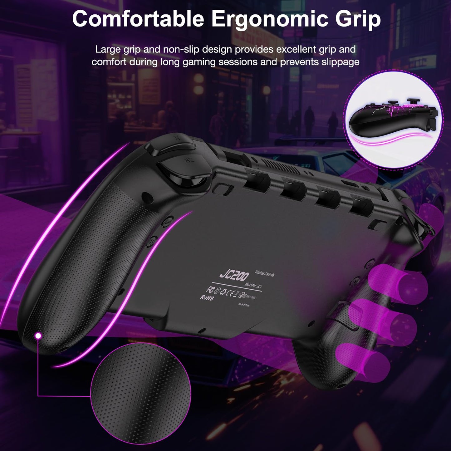 Spican Switch Controllers - Wireless Pro Controller for Nintendo Switch/Switch OLED, Hall Effect, Black-Lightning Pattern, Model JC200