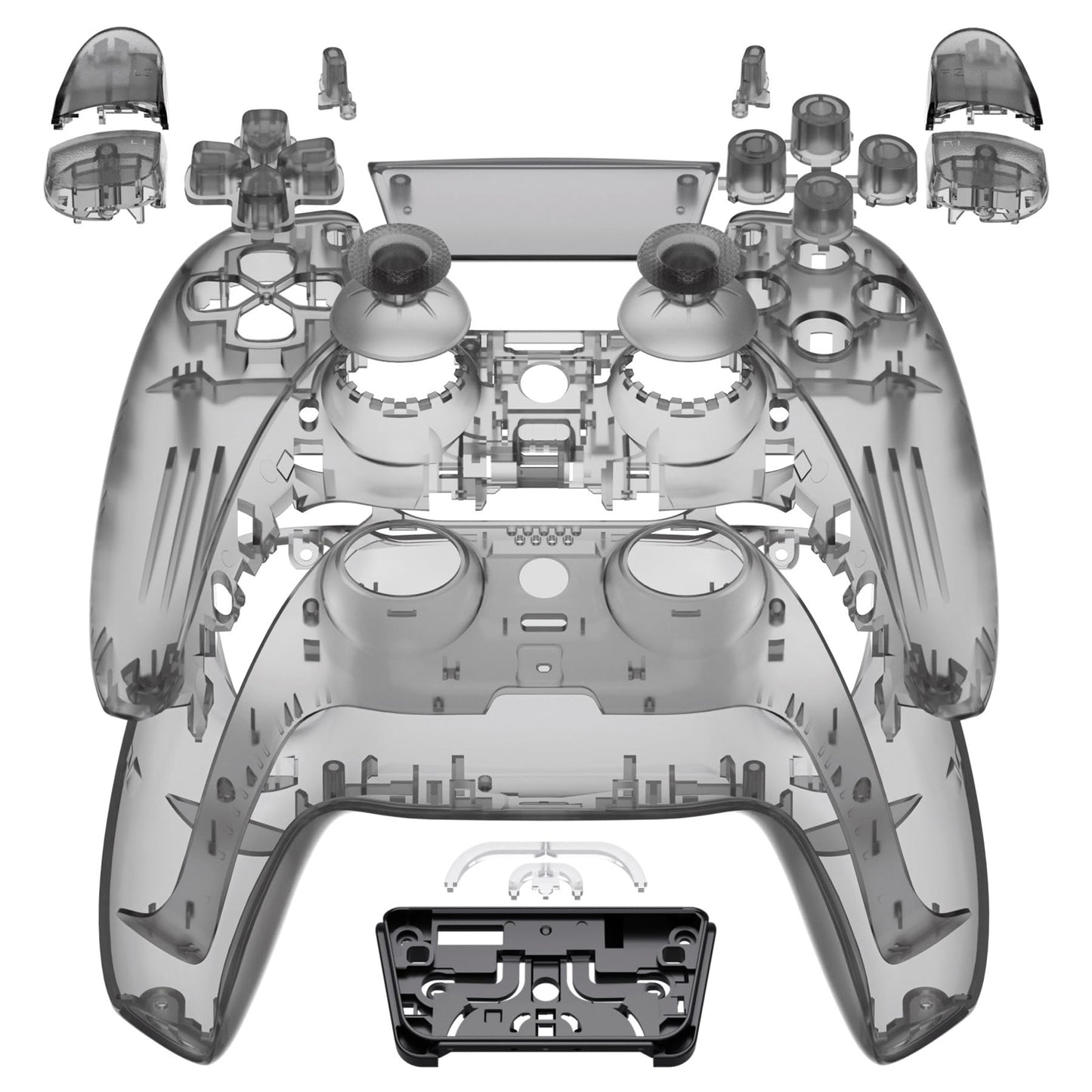 eXtremeRate Full Set Shell with Buttons Touchpad Cover  Clear Black Custom Replacement Decorative Trim Shell Front Back Plates Compatible with p s 5 Controller BDM-030 BDM-040 BDM-050