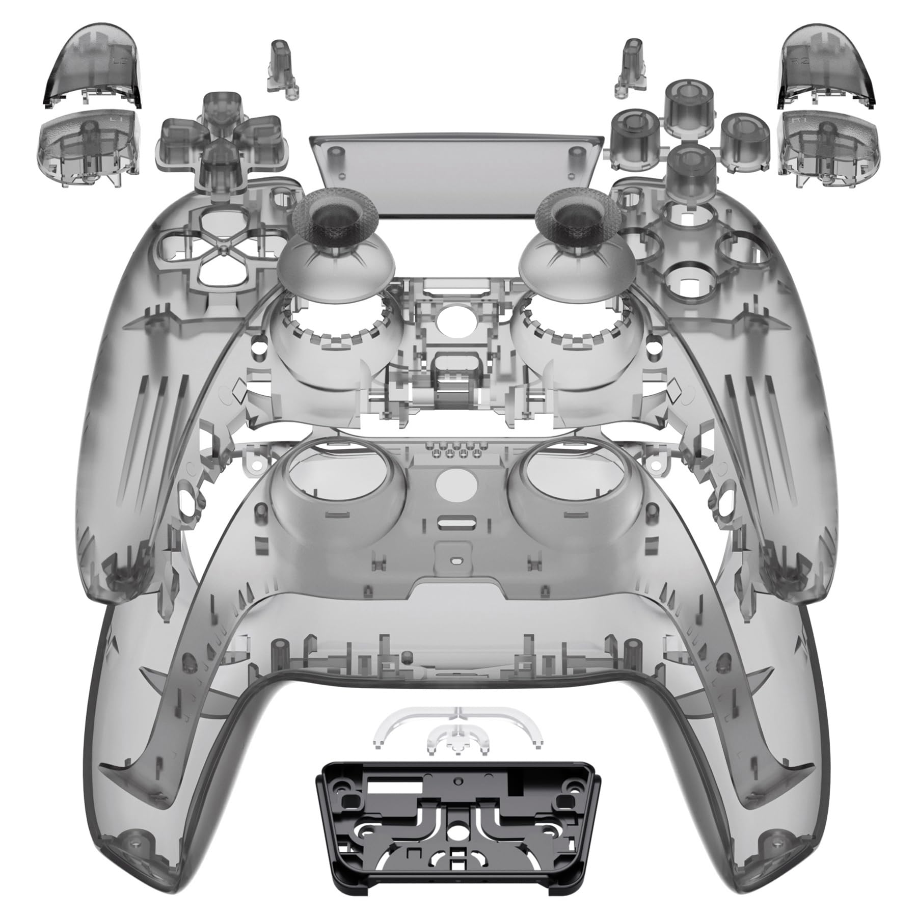 eXtremeRate Full Set Shell with Buttons Touchpad Cover  Clear Black Custom Replacement Decorative Trim Shell Front Back Plates Compatible with p s 5 Controller BDM-030 BDM-040 BDM-050