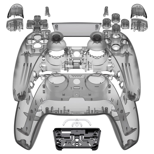 eXtremeRate Full Set Shell with Buttons Touchpad Cover  Clear Black Custom Replacement Decorative Trim Shell Front Back Plates Compatible with p s 5 Controller BDM-030 BDM-040 BDM-050