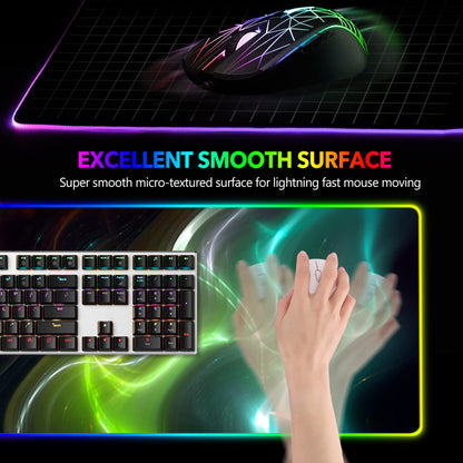 AIMSA Large RGB Gaming Mouse Pad - 35.4x15.8 inch, Non-Slip Rubber Base, Cool Aurora, 14 Lighting Modes, Waterproof Desk Mat