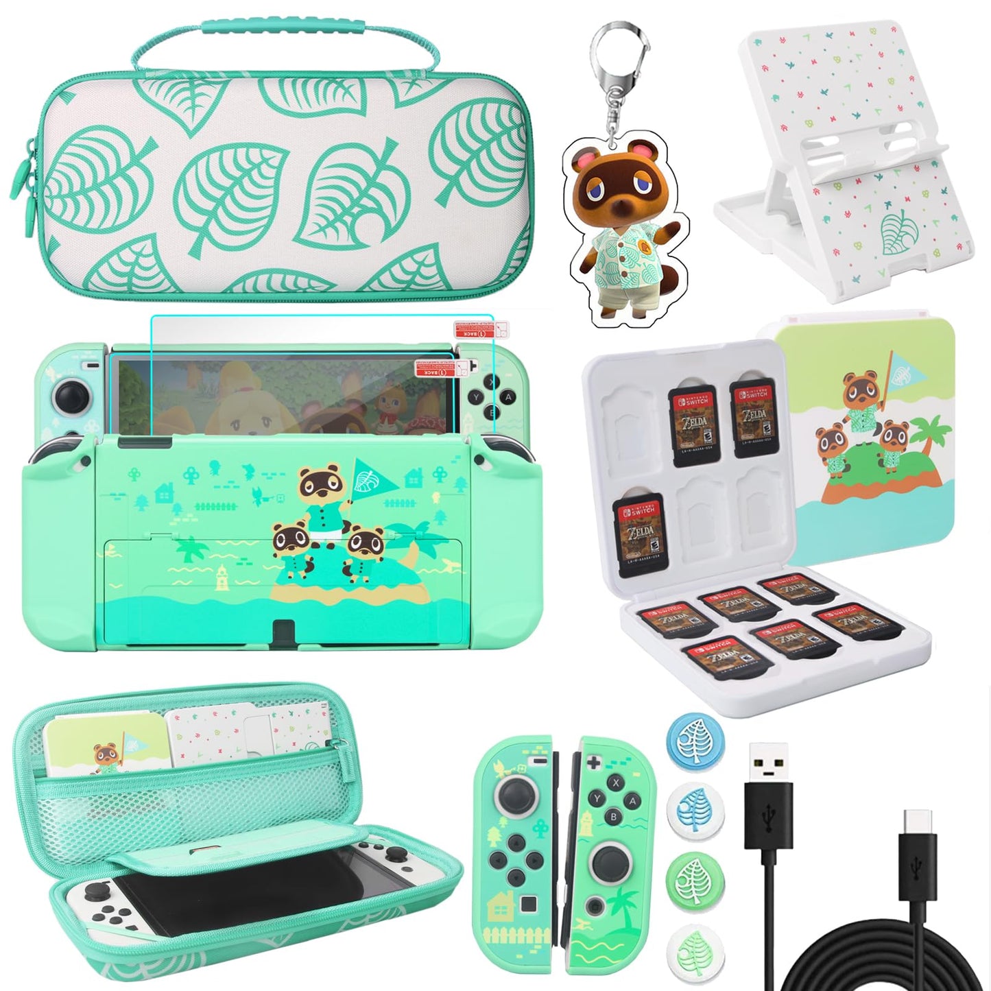 TIKOdirect Carrying Case Compatible with Nintendo Switch OLED Joy-Con Controllers Newest Updated with 4 Cute Thumb Grip Caps and 2 Screen Protectors  Anti-Scratch Touch Grip Cover  Animal Crossing