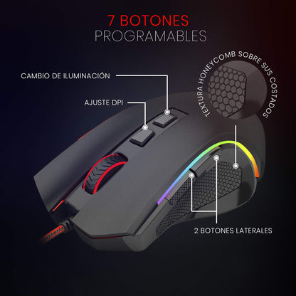 Redragon M602 Gaming Mouse - Ergonomic Wired RGB, 7200 DPI, 9 Programmable Buttons, Black