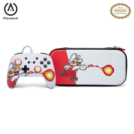 PowerA Enhanced Wired Controller and Slim Case for Nintendo Switch - Mario Fireball