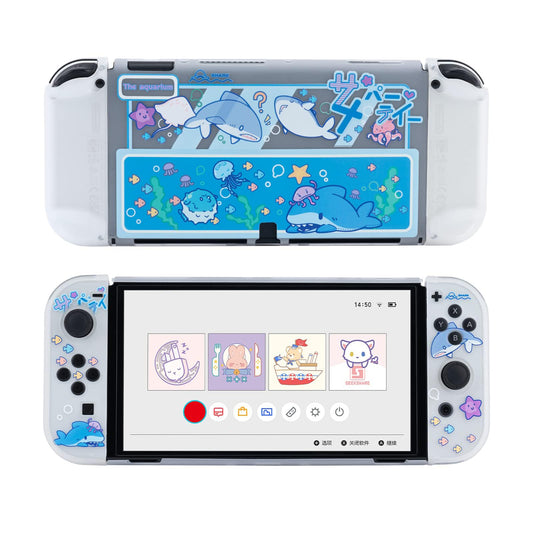 GeekShare Protective Case Slim Cover Case Compatible with Standard Switch Only - Shock-Absorption and Anti-Scratch Cover Skin for Switch - shark design Party (for Switch OLED Model)