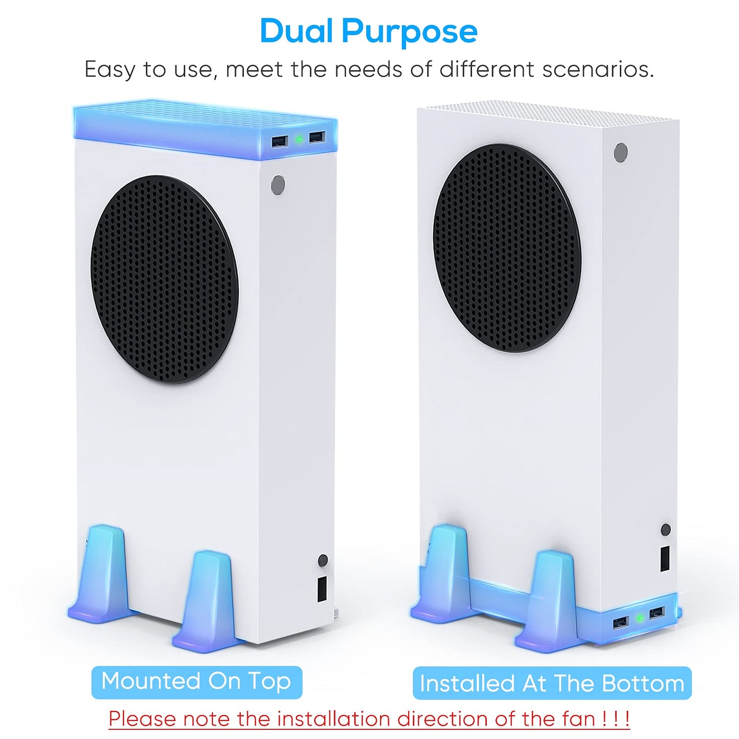 YUANHOT Cooling Stand for Xbox Series S - Dual Purpose Fan Cooler Dock, 3 Adjustable Speeds, 2 USB Ports, White