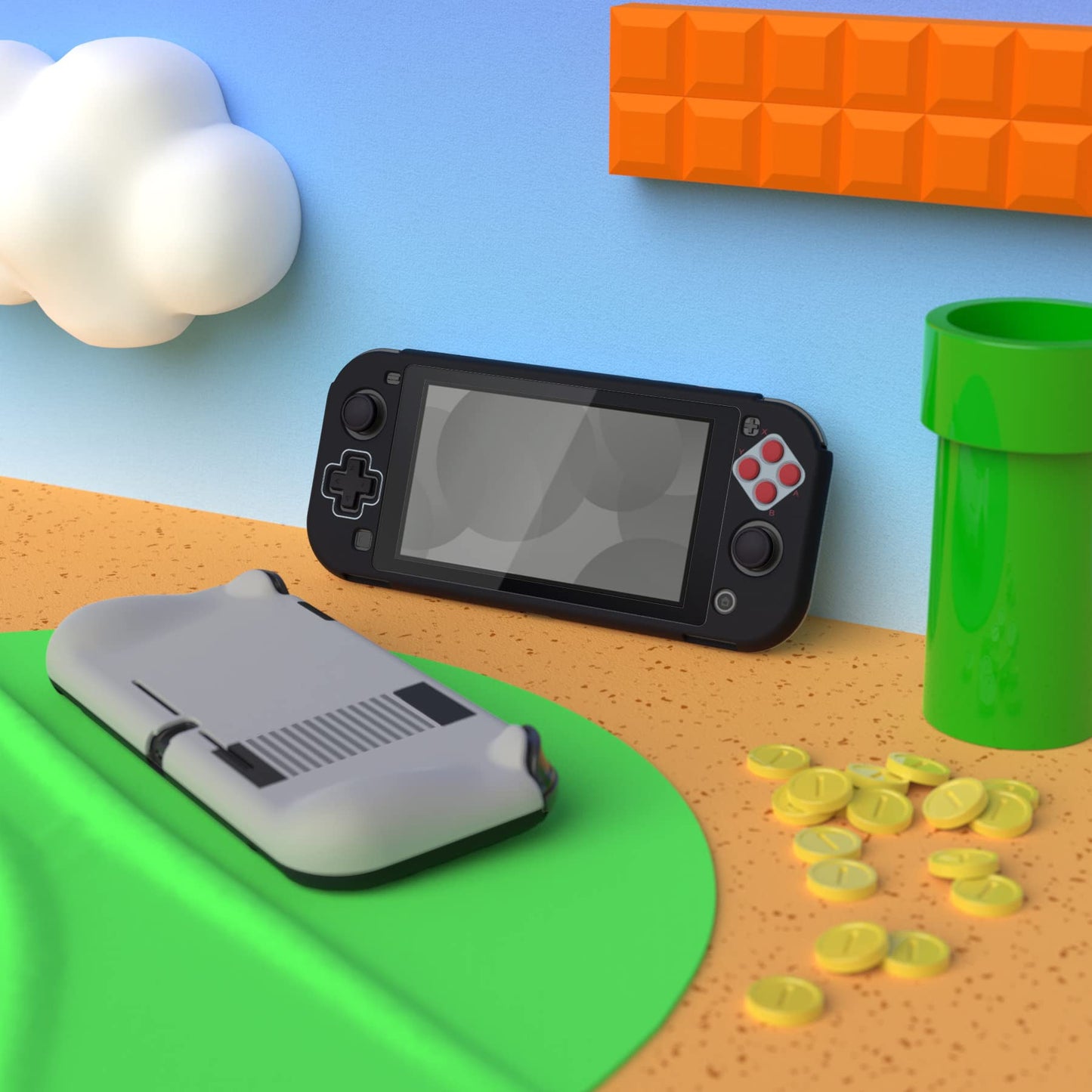 PlayVital ZealProtect Case for Nintendo Switch Lite - Hard Shell, Ergonomic Grip, Screen Protector, Thumb & Button Caps - Classics NES Style