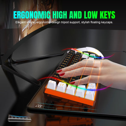 Snpurdiri 60% Wireless Gaming Keyboard & Mouse Combo, Orange Backlit, Rechargeable 2000mAh Battery, Black-White Color