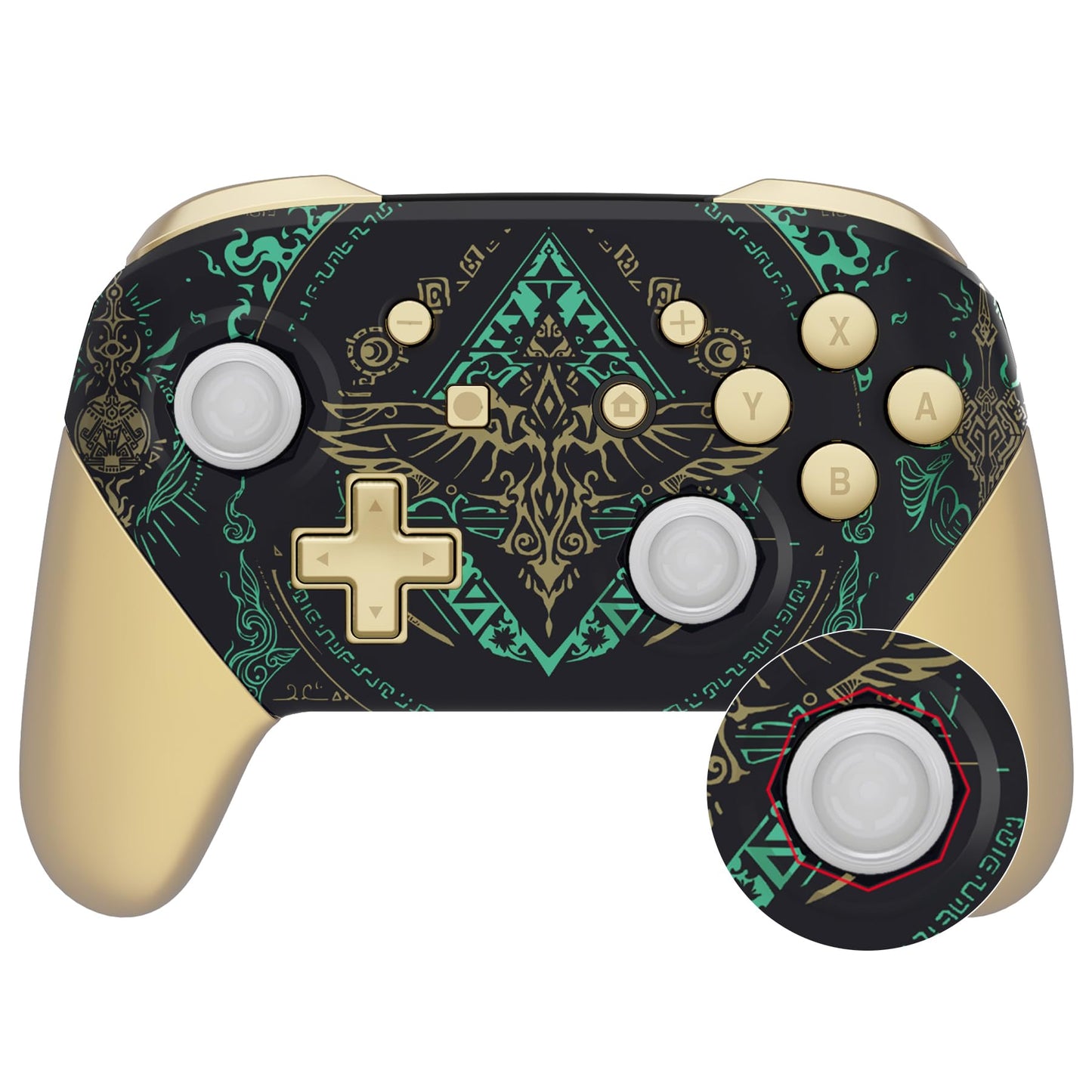 eXtremeRate Faceplate Backplate Handles Cover  Glow in Dark - Totem of Kingdom Black Octagonal Gated Sticks Design DIY Replacement Grip Housing Shell for Nintendo Switch Pro Controller - No Controller