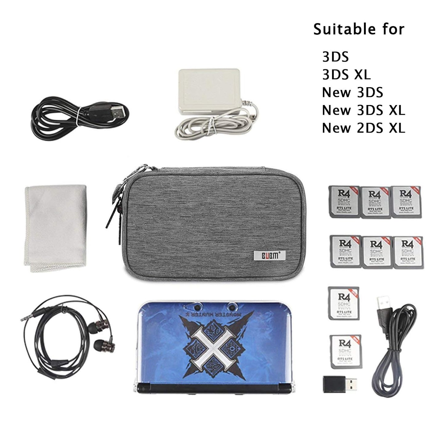 BUBM Double Compartment Storage Case for 3DS/3DS XL/New 2DS XL - Gray Nylon Protective Carrying Bag, Model LBM13002