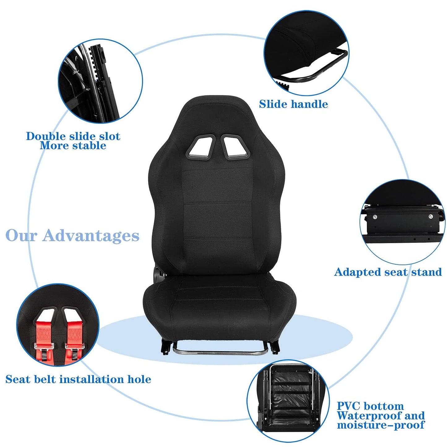 Supllueer Racing Seat - Adjustable Cloth Gaming Seat with Double Locking Slides, Black, Fits Most Racing Simulator Cockpits