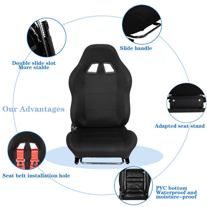 Supllueer Racing Seat - Adjustable Cloth Gaming Seat with Double Locking Slides, Black, Fits Most Racing Simulator Cockpits