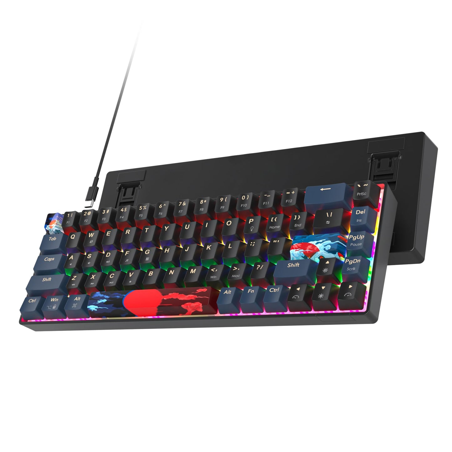 Ussixchare 60 Percent Gaming Keyboard 68 Keys Mechanical Keyboard Rainbow Backlit Compact Wired Keyboard with Red Switch for Windows PS4/5 Xbox(68 Blue)